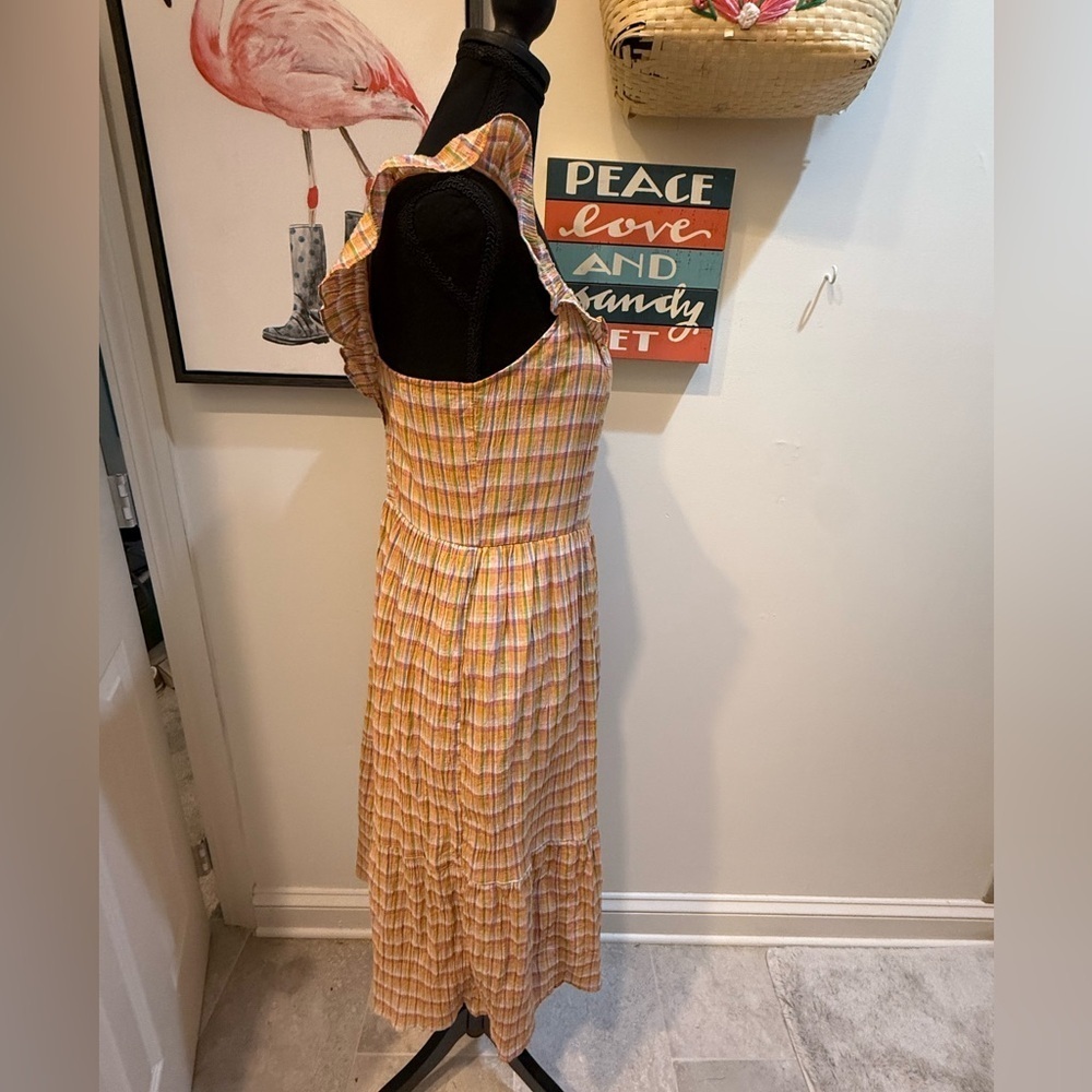 LOFT Tan Sundress with Square Neck and Flutter Sleeves - Picture 4 of 6